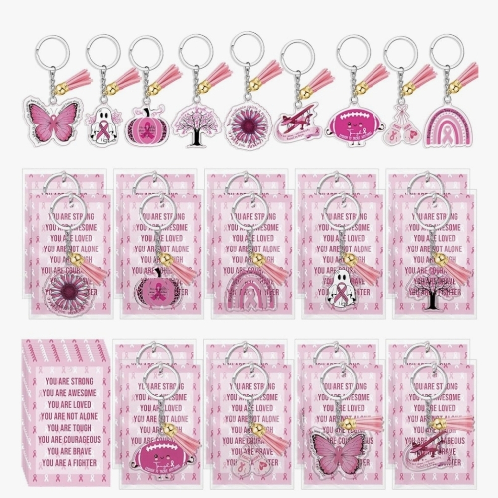 Inspirational Breast Cancer Awareness Keychain with Pink Tassel- NIP - Picture 2 of 3